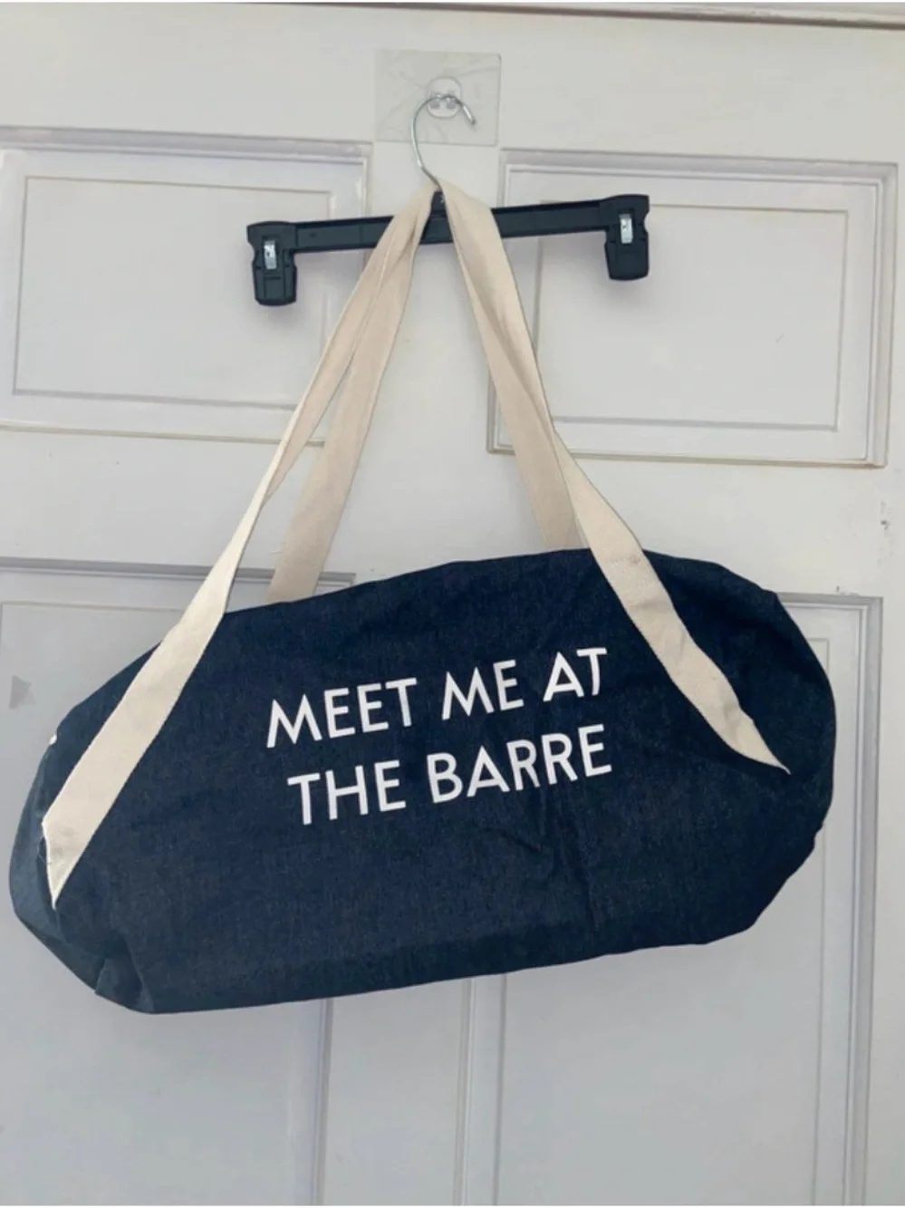 Navy Canvas Duffel Bag with Cream Straps - Meet Me At The Barre